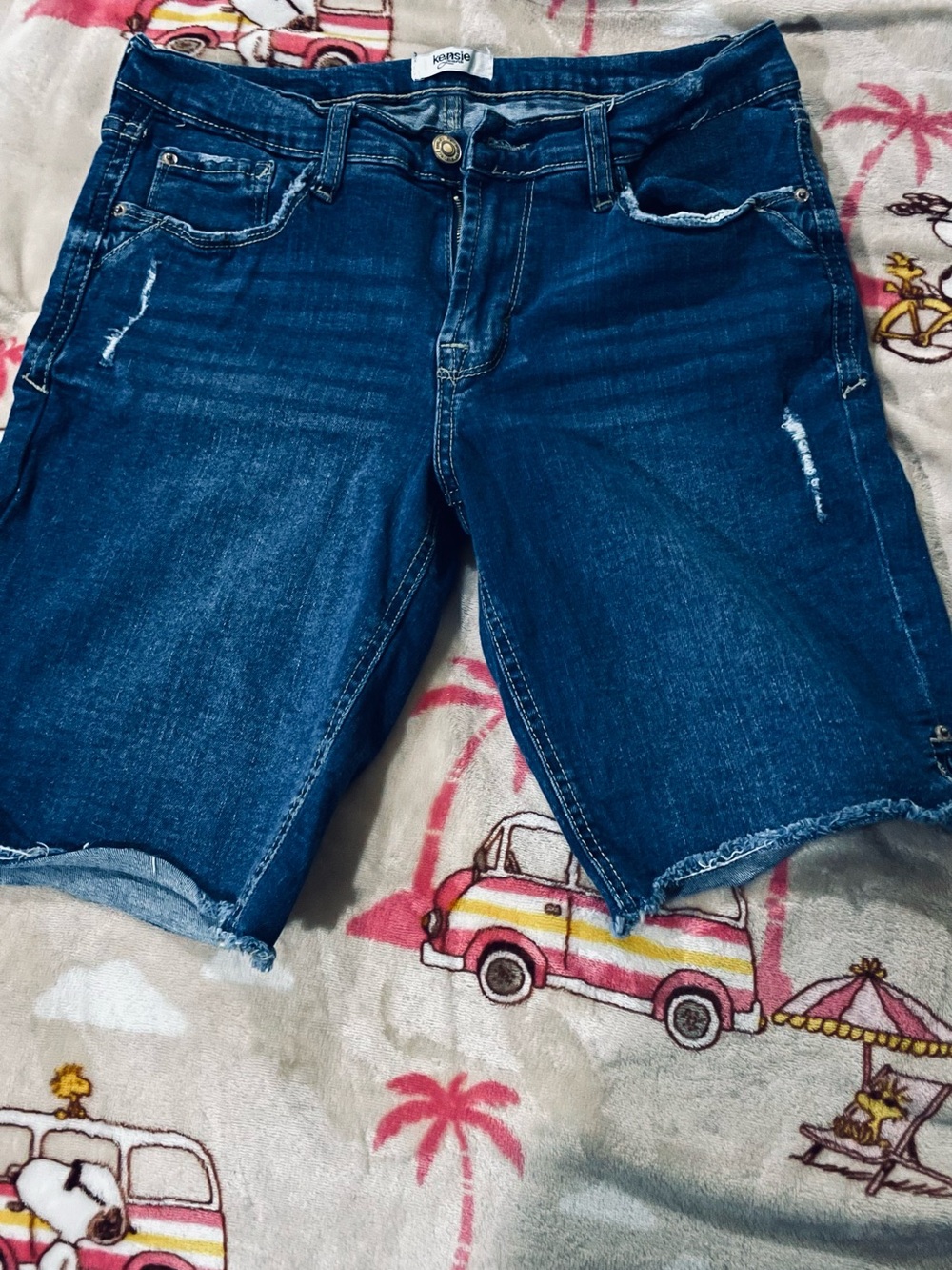 Kensie Dark Blue Distressed Jean Shorts